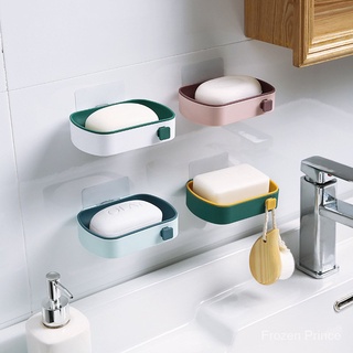 Doble color de doble capa hueco diseño de baño de drenaje caja de jabón sin perforación ventosa montada en la pared estante de almacenamiento