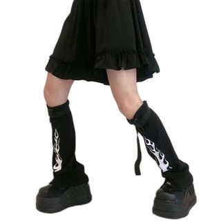 TAO Mujeres Goth Punk Negro Pierna Calentador Calcetines Harajuku Hip Hop Llama Impresión Lolita Cosplay Pie Cubre Mangas Con Hebilla Cinturón (1)