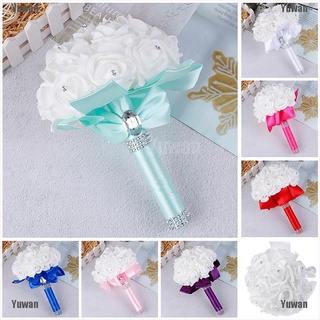 <yuwan> ramo de novia de rosas de cristal con perlas de dama de honor flores de seda artificial para novia