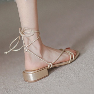 Mz Kasut Perempuan con cordones sandalias de mujer estilo bajo tacón romano sandalias (3)