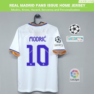 [Versión Fans] Real Madrid Home Jersey manga corta 21/22 nueva temporada camisa de Modric, Kroos, peligro con parche de Liga UCL