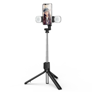 Trípode extensible monopie de rotación 360 Selfie palo con luz de relleno Dual Selfie Stick para teléfonos móviles Bluetooth remoto [DCM] (6)
