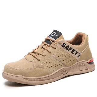 Transpirable zapatos de seguridad de los hombres botas de cuero genuino puntera de acero botas de los hombres zapatos indestructibles a prueba de pinchazos zapatillas de deporte de trabajo