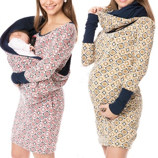 dialand _mujeres embarazadas Nusring maternidad lactancia materna manga larga impresión vestido de bolsillo