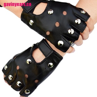[GAV&CO] guantes cortos de cuero sin dedos guantes negros remaches de medio dedo manoplas moda