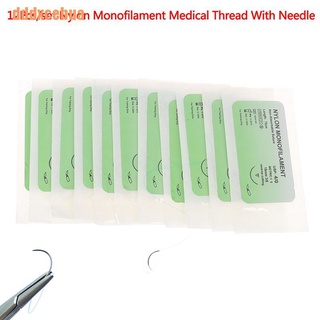 dddxcebua(@) 12 unids/set de hilo médico de monofilamento de nailon con aguja de entrenamiento quirúrgico de sutura