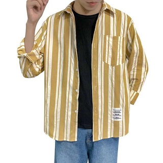 Camisa de rayas de los hombres—otoño estilo estudiante de manga larga camisa de los hombres s suelto casual todo-partido camisa de rayas camisa de la juventud