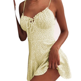 mujer verano bohemia floral v-cuello mini vestido de vacaciones playa vestido corto
