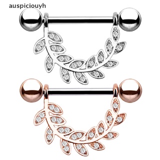 （auspiciouyh） Crystal Leaf Ball Tongue Nipple Barbell Rings Bars Body Jewelry Piercing 14G On Sale