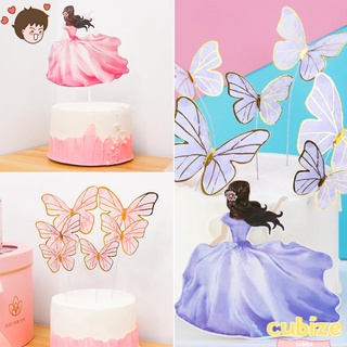 cubize 1/6pcs baby shower cake toppers suministros de boda belleza diy cupcake decoración para hornear feliz cumpleaños novia fiesta banderas mariposa decoración