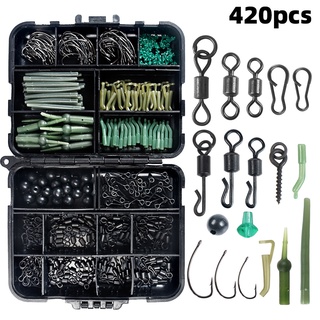 hermoso 420 unids/caja de aparejos de pesca kit de ganchos giratorios snaps stop beads boilie cebos
