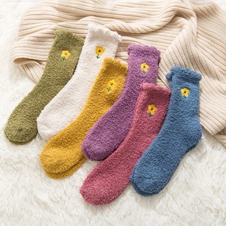 Calcetines De felpa/calcetines De felpa/calcetines De Coral bordados pequeños De otoño E invierno para mujer/calcetines cálidos para Dormir