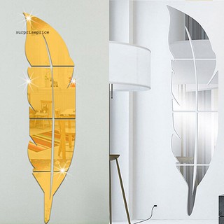 Spp pluma larga de acrílico desmontable 3D espejo de pared arte DIY pegatina decoración de la tienda del hogar