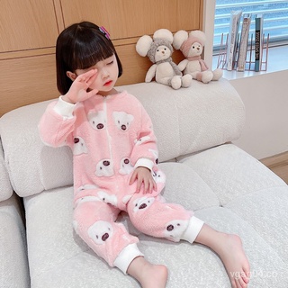 Pijama de una sola pieza para niñas, mono de franela de otoño e invierno, ropa de casa gruesa de lana de Coral para niños, niña