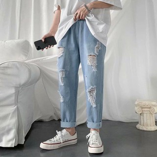 Hong Kong Pantalones Masculinos Estudiantes Coreanos jeans Hombres Suelto Recto Cubo Nueve Puntos Sueltos Cintura Marea