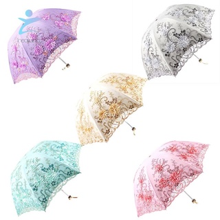 encaje uv sol sombrilla plegable 3d flor bordado paraguas al aire libre sombrilla verano boda flor paraguas 2