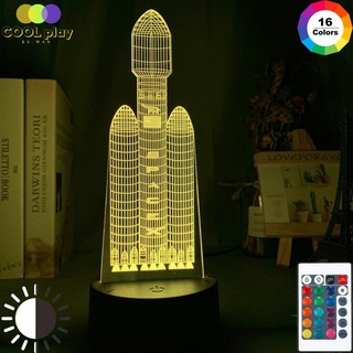 3d Illusion Led Night Light Rocket Model 16 Color Changing with Remote Multi Color Nightlight Best Gift for Kids Room Decor Lamp