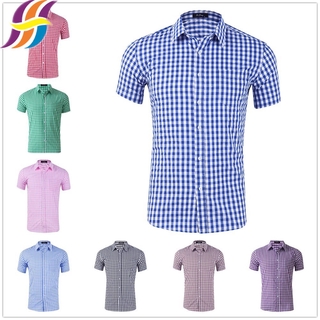 más el tamaño de los hombres de la camisa polo 100% algodón de manga corta camisa formal de negocios camisa casual regular a cuadros camisa de los hombres blusa hombre 8 colores (1)