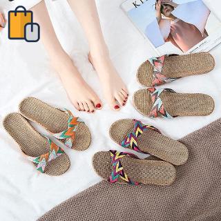 Mujer zapatillas transpirable lino tela sandalias planas