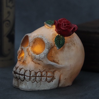 Halloween esqueleto cabeza lámpara fantasma Festival resina esqueleto cabeza adorno LED electrónico decorativo prop lámpara <cynt> (3)