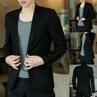 Yi hombres Blazer abrigo Slim traje estilo negro Casual negocios diario chaquetas @MY (1)