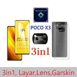 Paquete 3 en 1 POCO X3 2020 pantalla de vidrio templado y cámara y Garskin, 3 en 1 XIAOMI