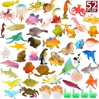 52 piezas de plástico de animales del océano figura criaturas marinas tortuga delfín ballena océano Animal Playset modelo juguetes