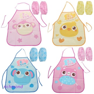 RICHM 1 Set Kids Apron Sleeves Children Painting Kitchen Cooking Waterproof Protection