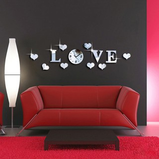 3D amor espejo etiqueta engomada reloj acrílico DIY reloj de pared amor pegatinas decoración del hogar
