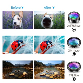 apexel nuevo kit de lentes de cámara 6 en 1 fotógrafo kit de lentes de teléfono móvil macro gran angular ojo de pez filtro cpl para iphone xiaomi mi9 (9)