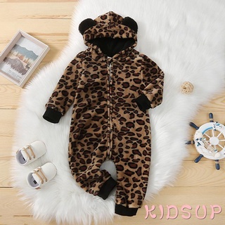 Kidsup - mono de estampado de leopardo recién nacido, bebé niñas Casual manga larga con capucha cremallera mameluco