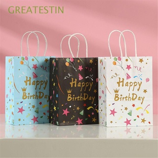 GREATESTIN niños favores feliz cumpleaños impreso patrón de dibujos animados de regalo bolsas de papel bebé ducha pastel embalaje de papel Kraft globo fiesta suministros bolsa de caramelo