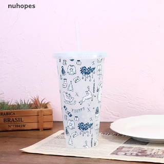 Nuhopes-Tazas De Paja De Plástico Reutilizables (710 Ml , Con Tapa , Cambio De Color , Taza De Navidad)