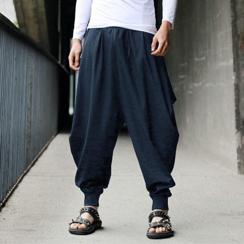 vintage hombres oversize janpanese estilo harem lino pantalones