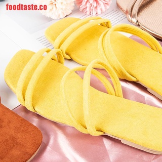 [foodtaste] zapatilla de mujer dedo del pie cuadrado verano playa diapositivas chanclas casual