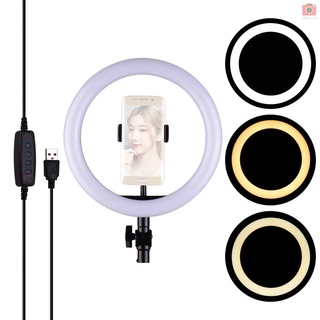 [Fash] anillo de luz LED de 26 cm/10 pulgadas/lámpara de relleno de fotografía con 3 modos de iluminación ajustable brillo USB alimentado por USB con soporte Flexible para celular YouTube Live Video grabación de red de difusión Selfie maquillaje