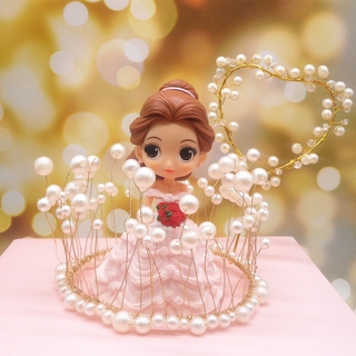 Perla corazón corona torta Topper boda Cupcake Topper feliz cumpleaños fiesta decoración bebé ducha pastel herramientas de decoración