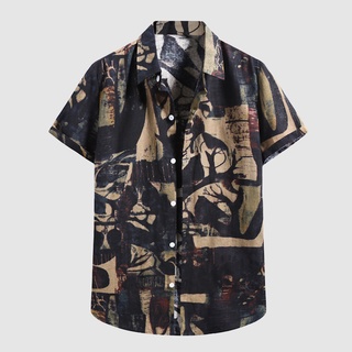 [Morstore] camisa de manga corta con estampado de árbol hawaiano Casual para hombre