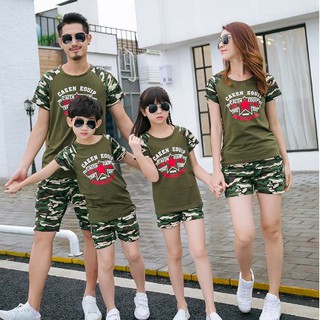 ejército verde camuflaje familia conjunto parejas conjunto camiseta+pantalones cortos pareja conjunto