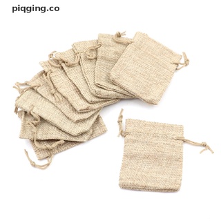 (nuevo) 10pcs pequeño arpillera yute saco de lino bolsa de cordón de boda suministros piqging.co