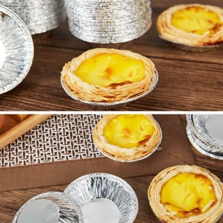 100 Pcs One-Time Tin Round Egg Tart Mold Aluminum Foil Tart Egg Base Portuguese O3V2 (6)