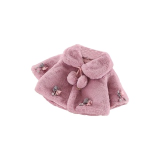 Pauline-Infant niño niñas lindo grueso capa de piel chaqueta de punto capa abrigo con lazo Pom-Pom bolas invierno caliente prendas de abrigo