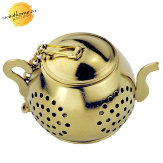 Colador de té de acero inoxidable 304 creativo tetera dorado forma de tetera