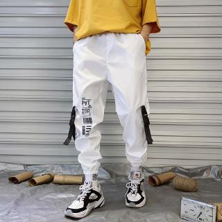 Hip hop Streetwear hombres Harem Cargo pantalones coreano Jogger pantalones de chándal de color sólido negro blanco longitud de tobillo pantalones