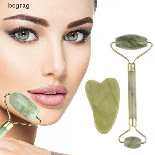[bograg] rodillo y gua sha herramientas de jade natural rascador masajeador con piedras para cara 579co