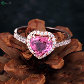 anillo de amor rosa natural en forma de corazón chapado en oro rosa en vivo anillo de diamante elegante y hermoso