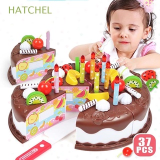 HATCHEL 37pcs Birthday Toy Baby kids Kitchen Toys Fruit Cuting Toy Tableware DIY Interactive Simulation Food Educational Housework Cake Game/Multicolor