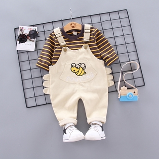0-5 años de edad baby fashion baby ropa de algodón de manga larga rayada+conjunto de pantalones de abeja an