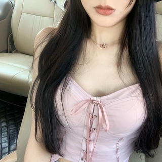 estilo coreano desgaste exterior rosa vendaje diseño camisola irregular slim-fit slim y sexy corto dulce y picante top