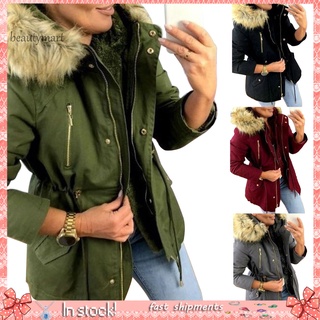 BWT_Winter Women Thick Plush Warm Faux Fur Hood Coat Long Sleeve Zip Pockets Jacket